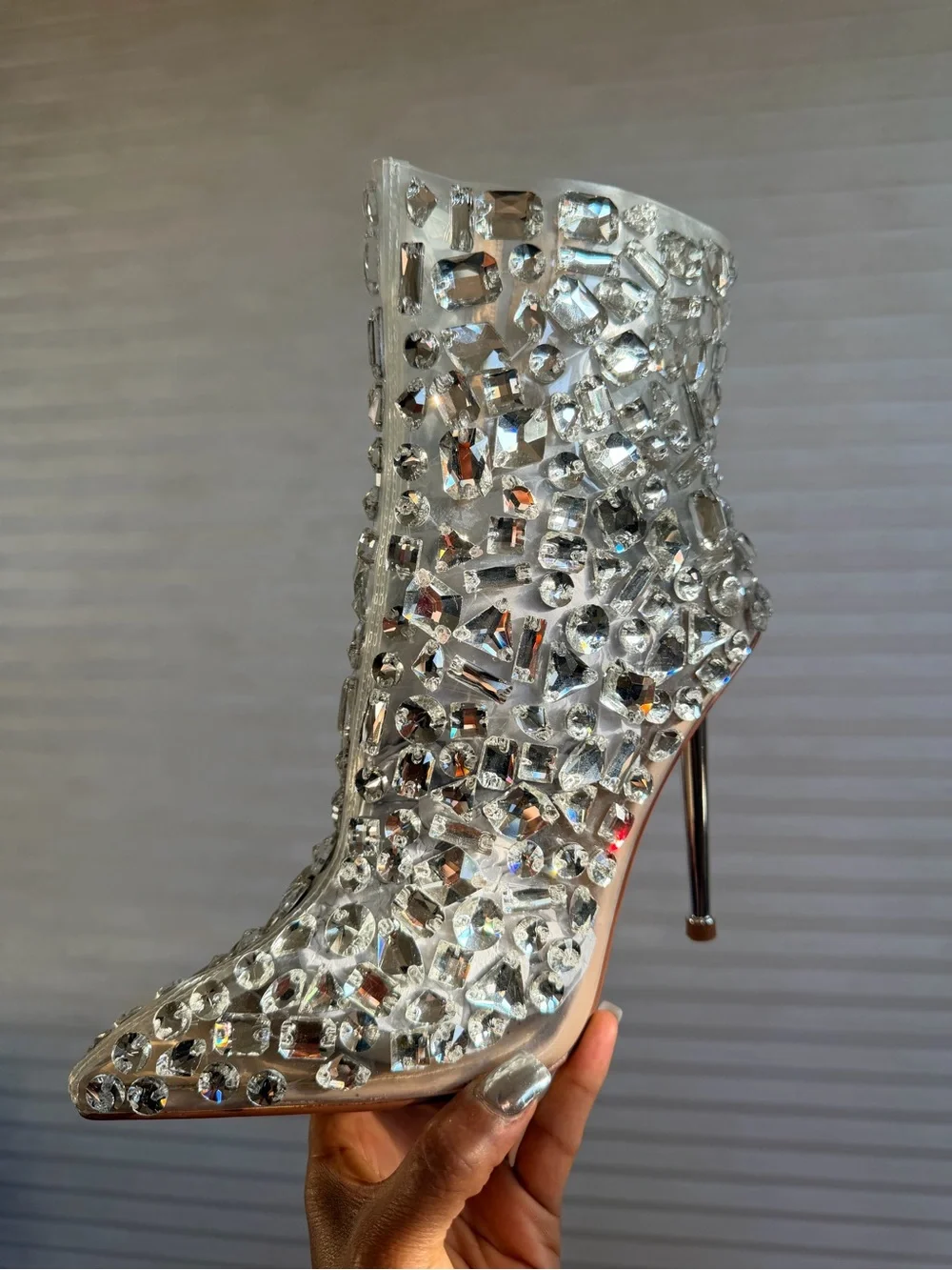 Azalea Wang Drippy Glass Crystal Embellished Stiletto Ankle Boots